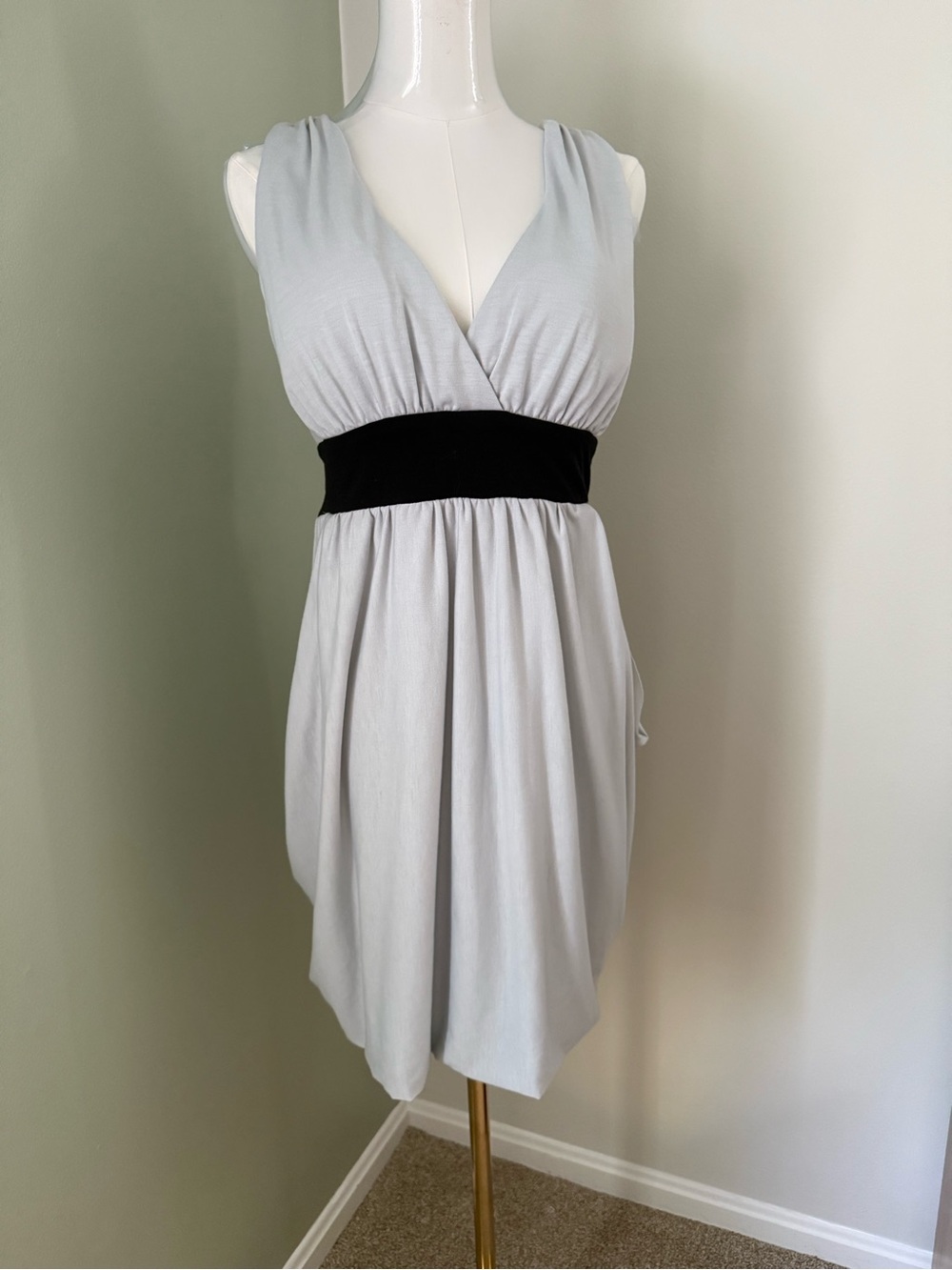 My Michelle Light Gray Sleeveless Dress with Black Label Detail